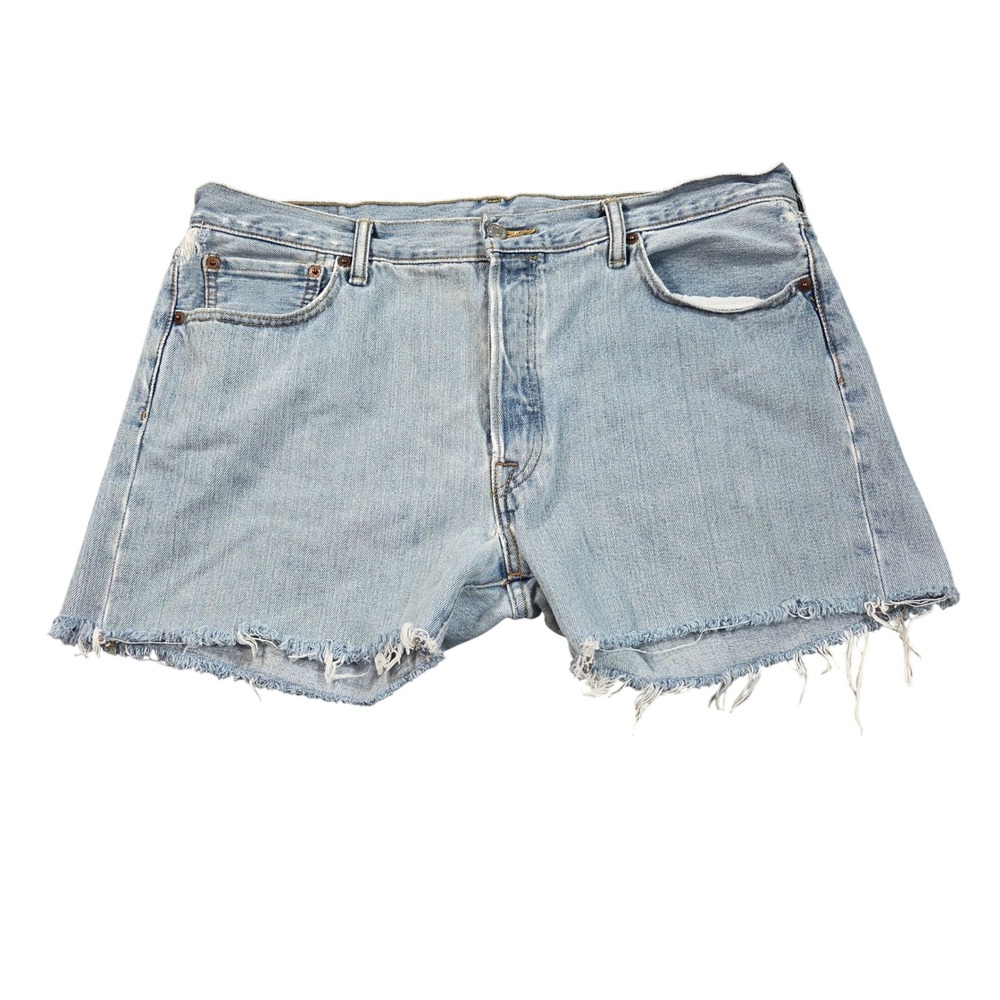 Levis 501 Cutoff Shorts Mens 36 Blue Light Wash Denim Raw Hem Button Fly